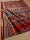 Indiehaat | Chanderi Silk Ajrakh Print Saree Red