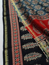 Indiehaat | Chanderi Silk Ajrakh Print Saree Black