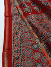 Indiehaat | Chanderi Silk Ajrakh Print Saree Red
