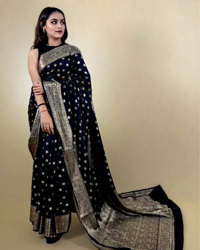 Black Banarasi Georgette Silk Saree