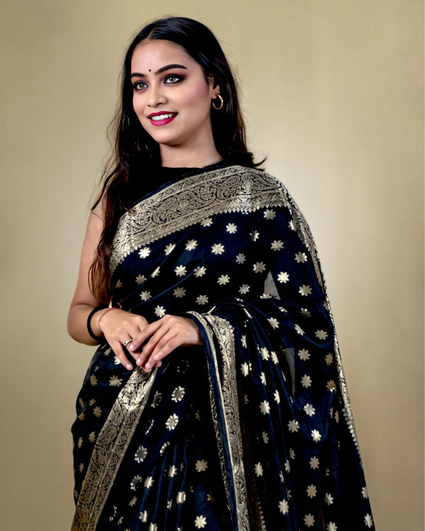 Indiehaat | Banarasi Georgette Silk Saree Black