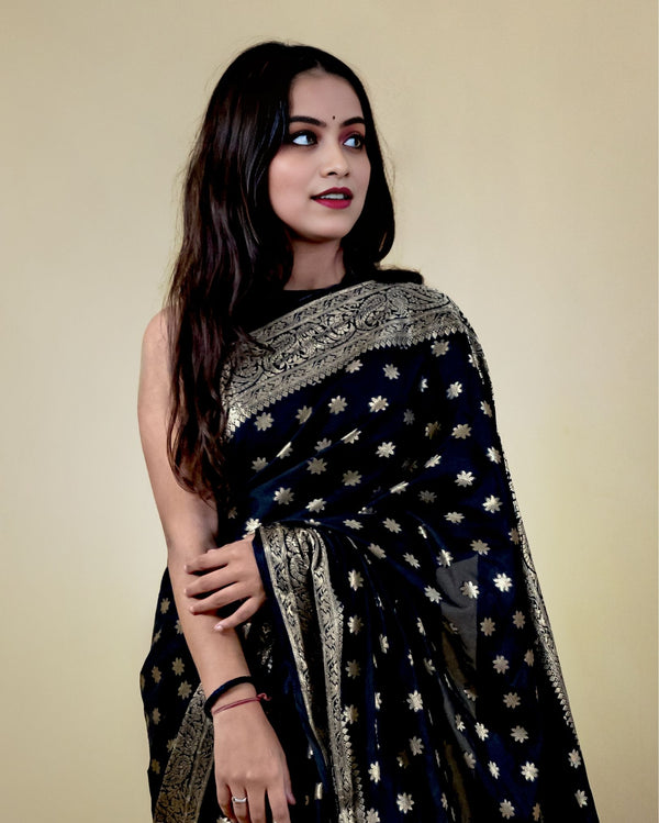 Indiehaat | Banarasi Georgette Silk Saree Black
