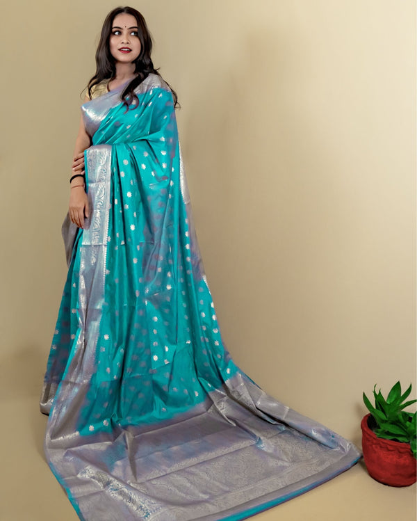 Indiehaat | Banarasi Georgette Silk Saree Blue
