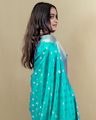 Indiehaat | Banarasi Georgette Silk Saree Blue