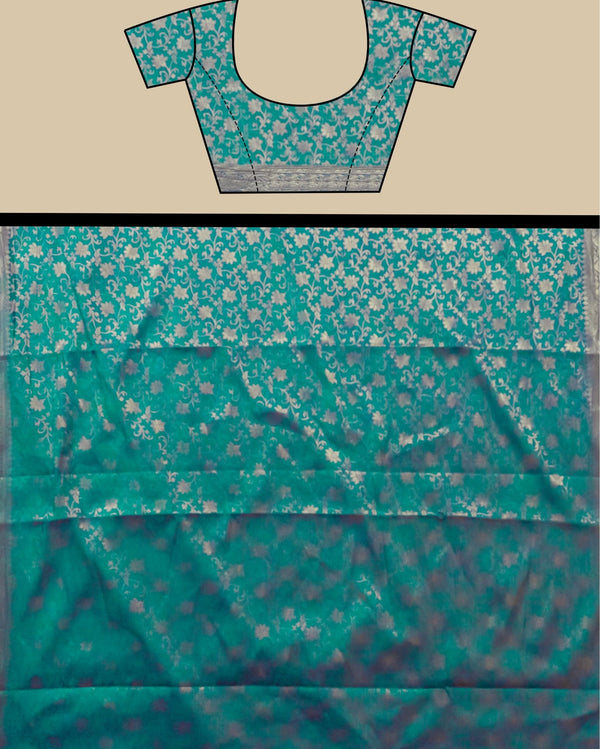 Indiehaat | Banarasi Georgette Silk Saree Blue