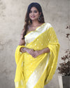 Indiehaat | Banarasi Georgette Silk Saree Yellow