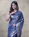 Indiehaat | Banarasi Georgette Silk Saree Gray
