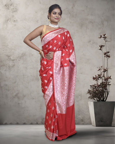 Indiehaat | Banarasi Masharoo Silk Saree Red