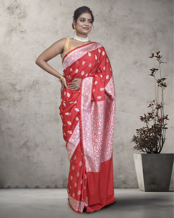 Indiehaat | Banarasi Masharoo Silk Saree Red