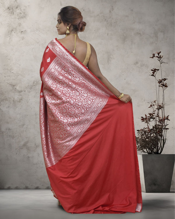 Indiehaat | Banarasi Masharoo Silk Saree Red