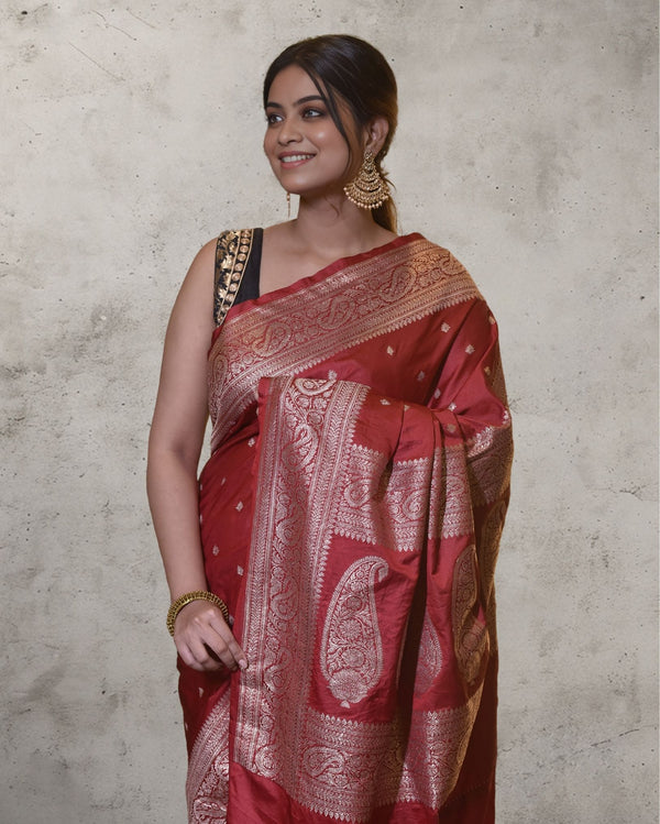 Indiehaat | Banarasi Masharoo Silk Saree Red