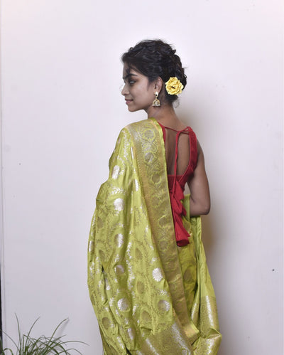 Indiehaat | Banarasi Masharoo Silk Saree Green
