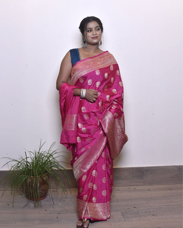 Indiehaat | Banarasi Masharoo Silk Saree Pink