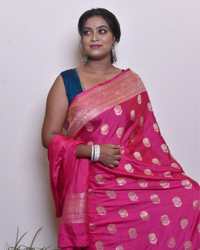 Indiehaat | Banarasi Masharoo Silk Saree Pink