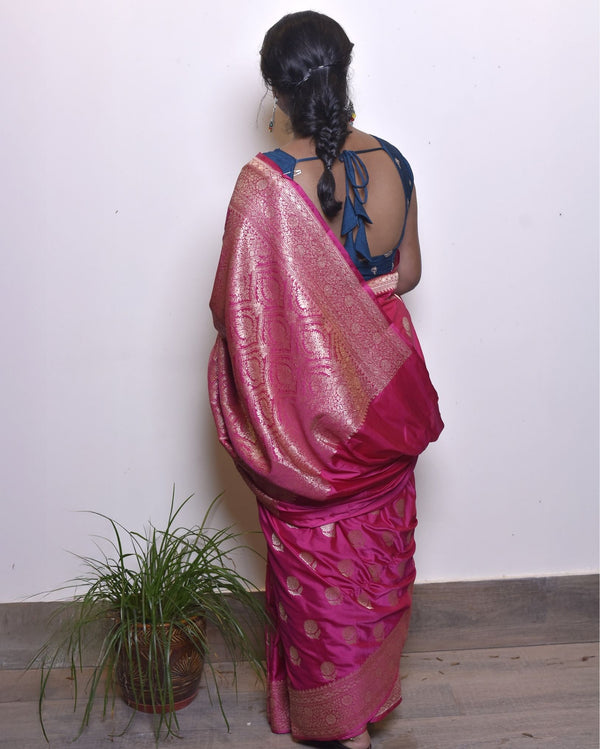 Indiehaat | Banarasi Masharoo Silk Saree Pink