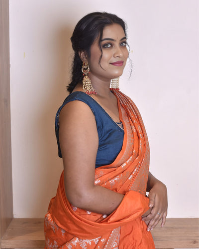 Indiehaat | Banarasi Masharoo Silk Saree Orange