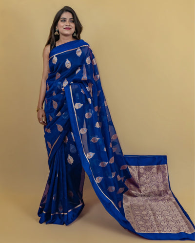 Indiehaat | Banarasi Brocade Organza Silk Saree Violet