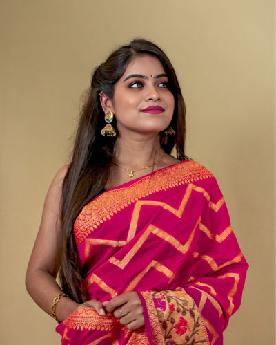 Indiehaat | Banarasi Brocade Organza Silk Saree Pink