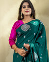 Indiehaat | Banarasi Brocade Raw Mango Silk Saree Green