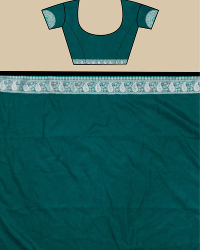 Indiehaat | Banarasi Brocade Raw Mango Silk Saree Green