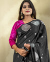 Indiehaat | Banarasi Brocade Raw Mango Silk Saree Black