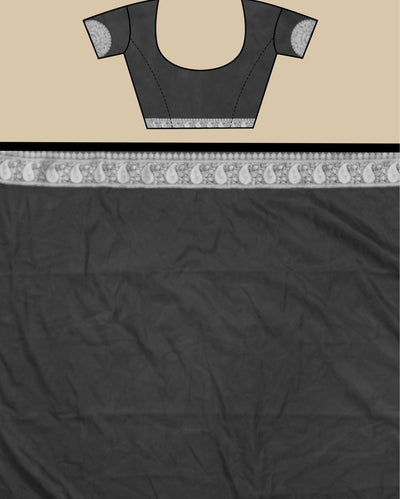 Indiehaat | Banarasi Brocade Raw Mango Silk Saree Black