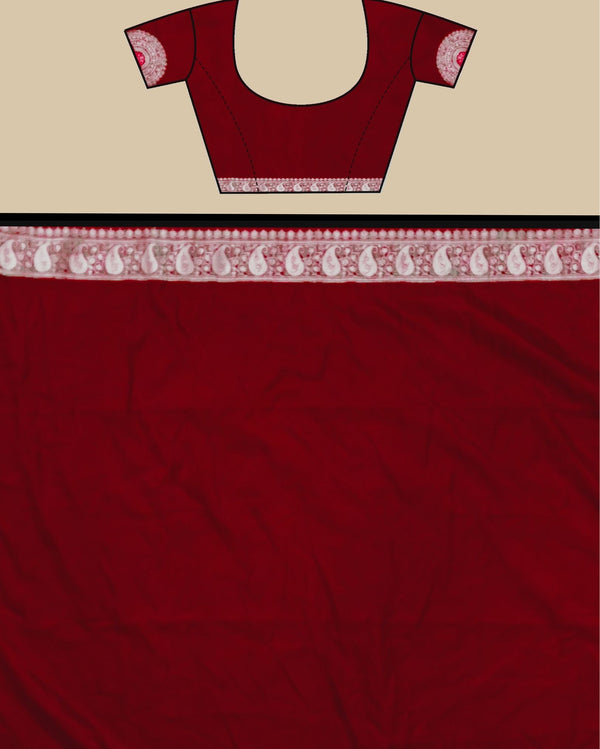 Indiehaat | Banarasi Brocade Raw Mango Silk Saree Maroon