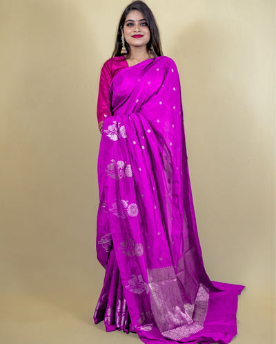 Indiehaat | Banarasi Brocade Raw Mango Silk Saree Purple