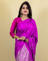 Indiehaat | Banarasi Brocade Raw Mango Silk Saree Purple