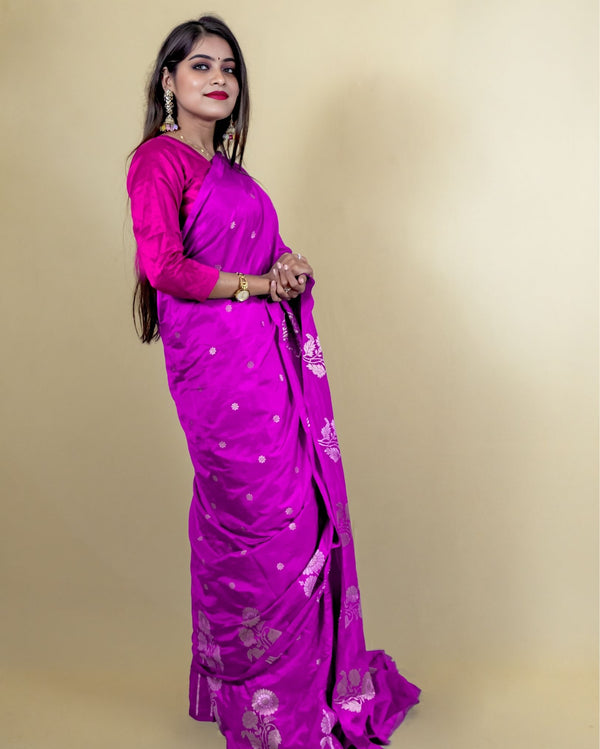 Indiehaat | Banarasi Brocade Raw Mango Silk Saree Purple