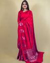 Indiehaat | Banarasi Brocade Raw Mango Silk Saree Red