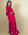 Indiehaat | Banarasi Brocade Raw Mango Silk Saree Red