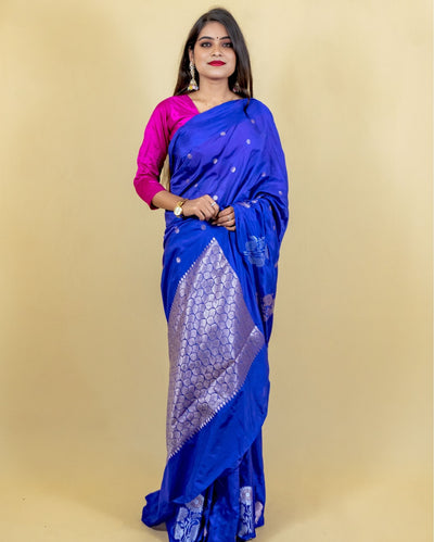 Indiehaat | Banarasi Brocade Raw Mango Silk Saree Violet