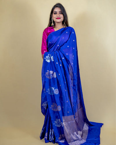 Indiehaat | Banarasi Brocade Raw Mango Silk Saree Violet