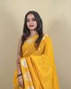 Indiehaat | Banarasi Brocade Raw Mango Silk Saree Yellow