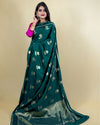 Indiehaat | Banarasi Brocade Raw Mango Silk Saree Green
