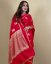 Indiehaat | Banarasi Brocade Raw Mango Silk Saree Red