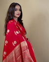 Indiehaat | Banarasi Brocade Raw Mango Silk Saree Red