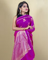 Indiehaat | Banarasi Brocade Raw Mango Silk Saree Purple
