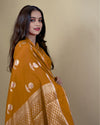 Indiehaat | Banarasi Brocade Raw Mango Silk Saree Orange