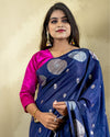 Indiehaat | Banarasi Brocade Raw Mango Silk Saree Violet