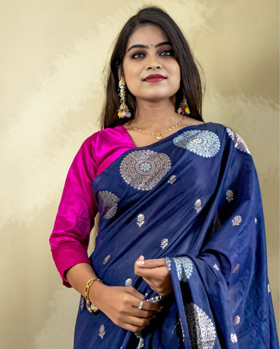 Indiehaat | Banarasi Brocade Raw Mango Silk Saree Violet