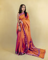 Indiehaat | Banarasi Brocade Raw Mango Silk Saree Orange