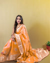 Indiehaat | Zari Banarasi Tissue Semi Silk Saree Orange