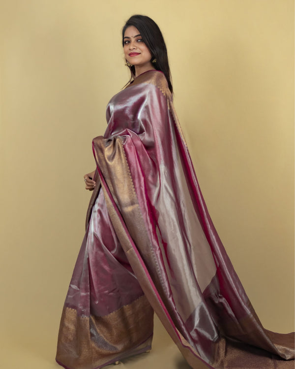 Indiehaat | Zari Banarasi Tissue Semi Silk Saree Red