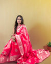 Indiehaat | Zari Banarasi Tissue Semi Silk Saree Red
