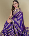 Indiehaat | Zari Banarasi Tissue Semi Silk Saree Violet