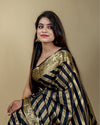 Indiehaat | Zari Banarasi Tissue Semi Silk Saree Black