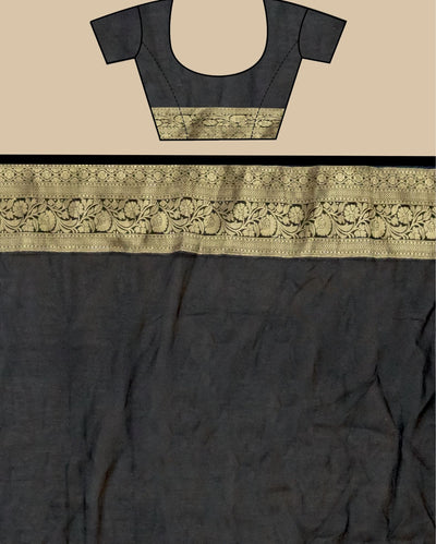 Indiehaat | Zari Banarasi Tissue Semi Silk Saree Black