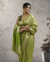 Indiehaat | Zari Banarasi Tissue Semi Silk Saree Green
